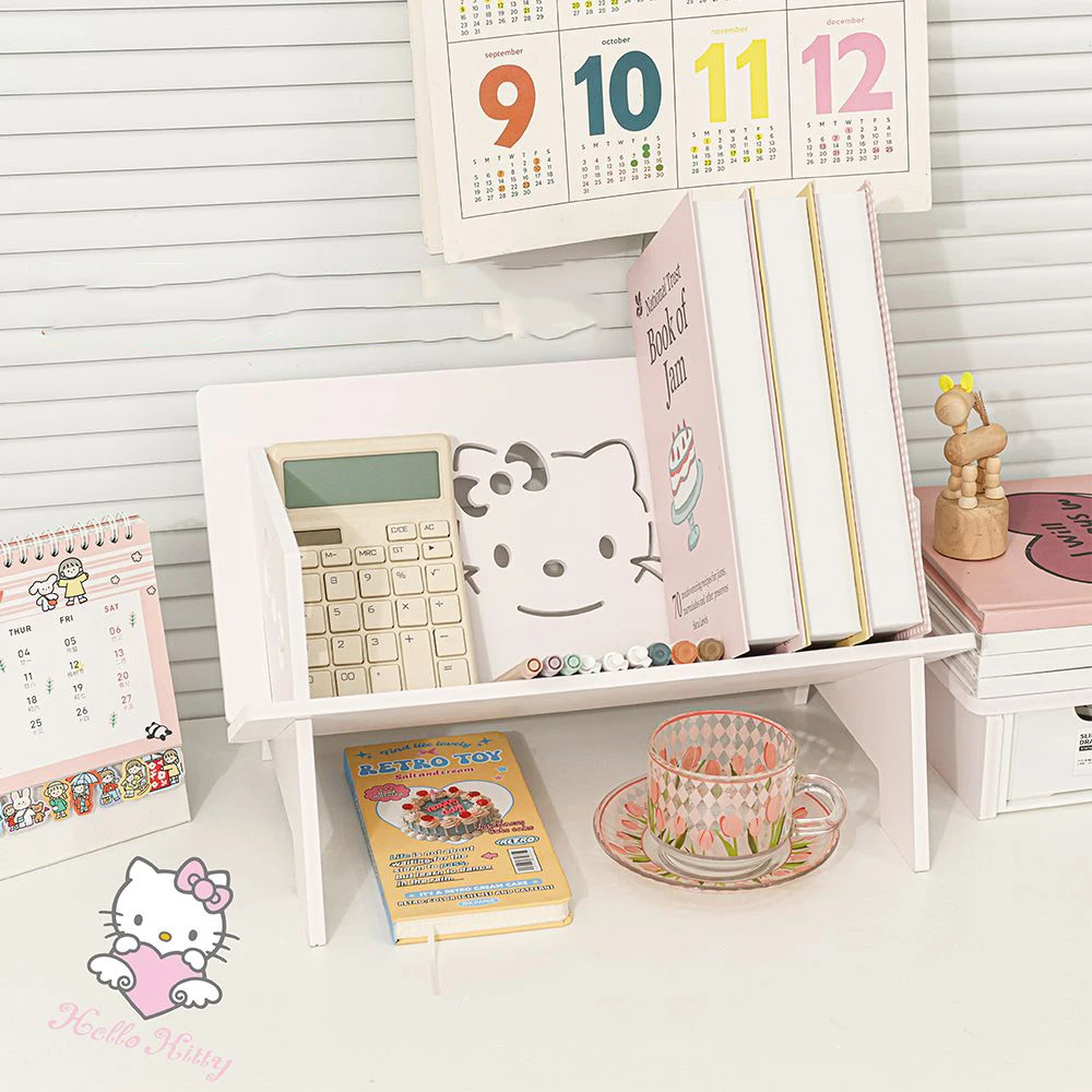 Cute Cartoon Sanrioed Kuromi Hellokitty Cinnamoroll Desktop Tilting Bookshelf To Store Books, Stationery Cosmetics and Books