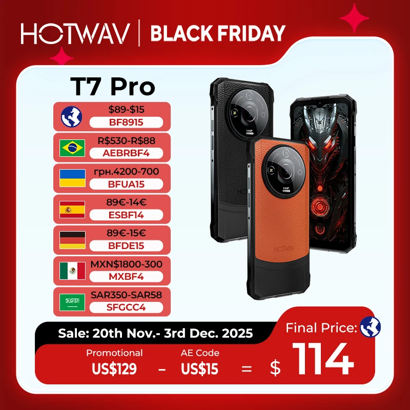 [World Premeire] HOTWAV T7 Pro Rugged Smartphone 6.6'' FHD+ 2K 6280mAh 12(6+6)GB 256GB MobilePhone 64MP Android 13 Cellphone