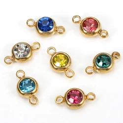 10pcs/lot 6mm Stainless Steel Crystal Rhinestone Beads Connector Birthstones Charms for Jewelry Making DIY Bracelets Accessories