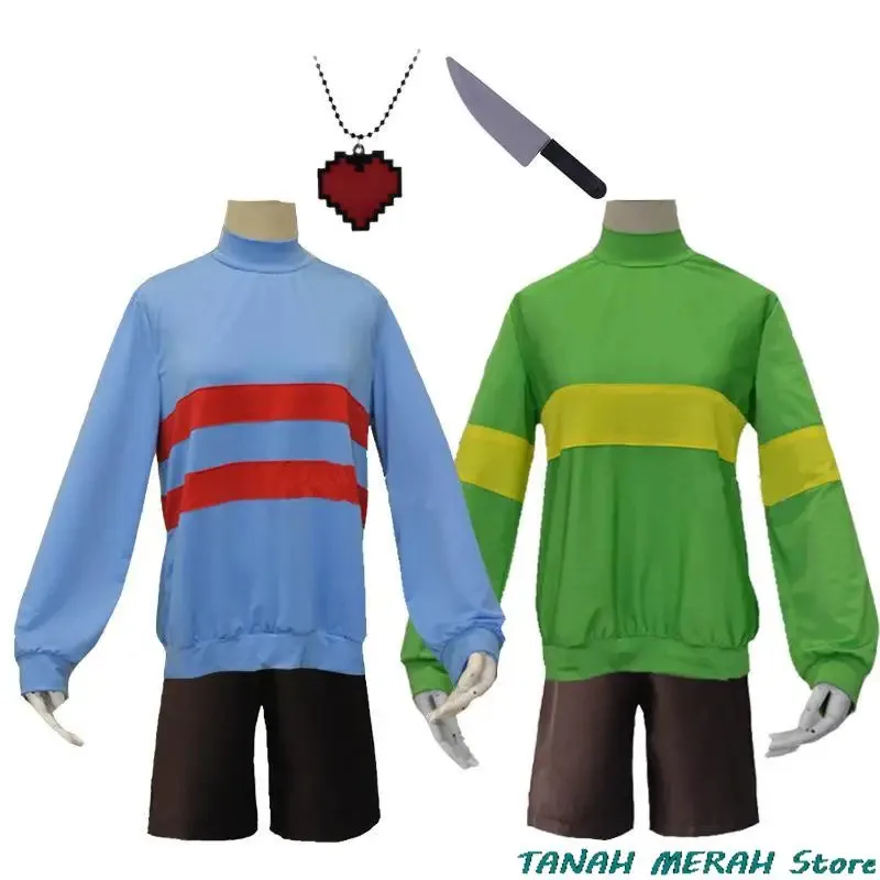 2025 New Game Undertale Chara Frisk Cosplay Costume Anime High Collar Adult Sweatshirts Shorts Necklace Props Halloween Men Wome