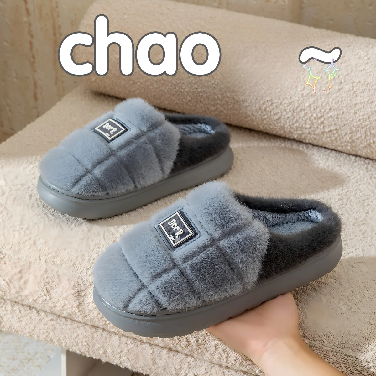 Men's Large Size High-End Cotton Slippers for Autumn and Winter, Men's Winter Indoor Non-Slip New Style Home Slippers for Men