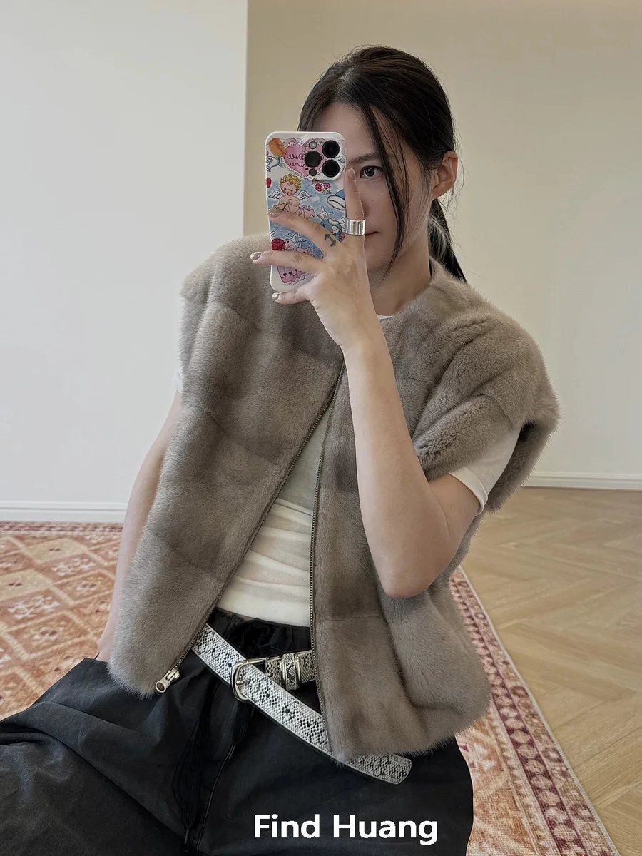HDHOHR 2026 High Quality Real Mink Fur Vast Full Pelt Fur Coats Fashion Easy Match Natural Mink Fur Jacket  Female Fur Warm Vast