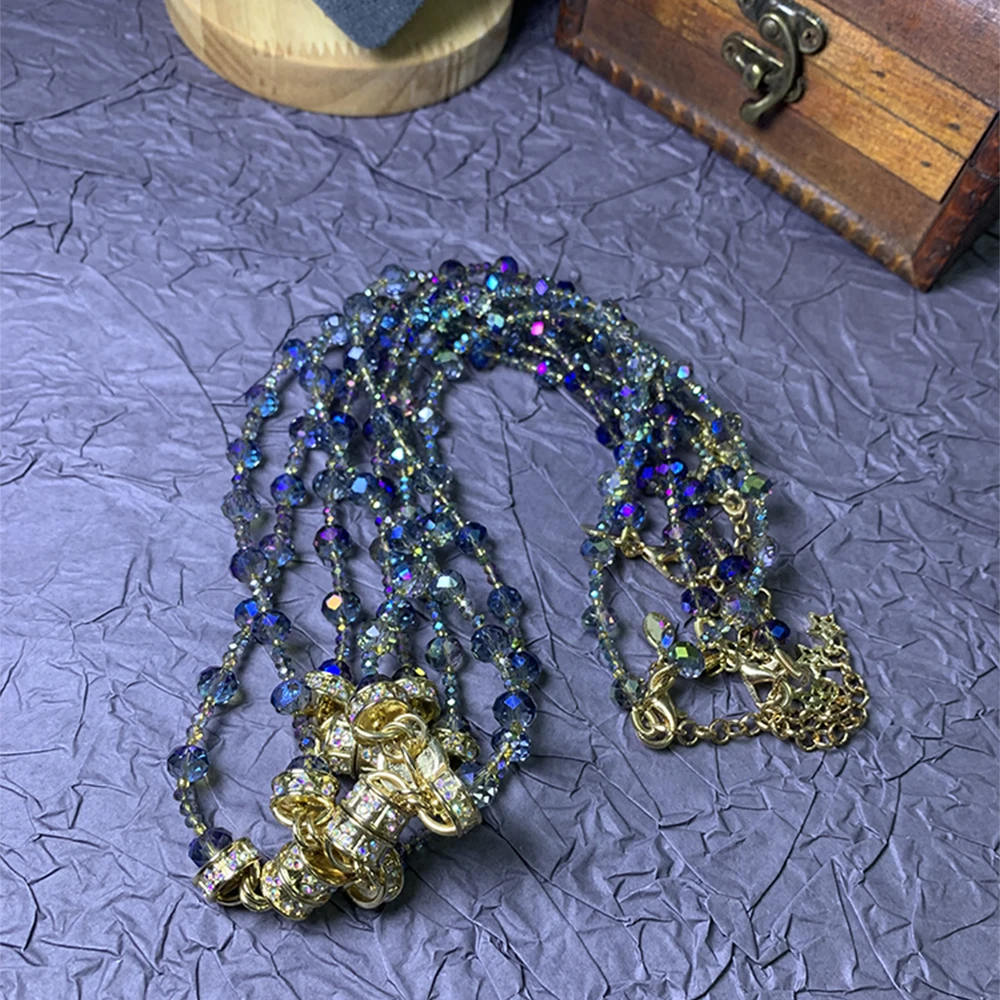 

Trendy Vintage temperament colorful small crystal beads Magnetic buckle necklace for women's girl gift Party Jewelry accessory