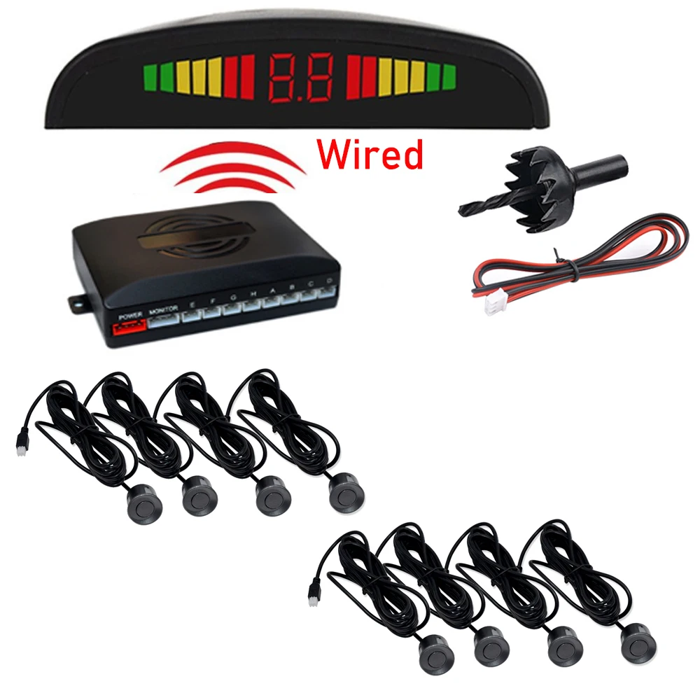 Universal Car Parktronic Parking Radar with 8 Sensors LED Display Monitor Detector System Backlight Reverse Auto