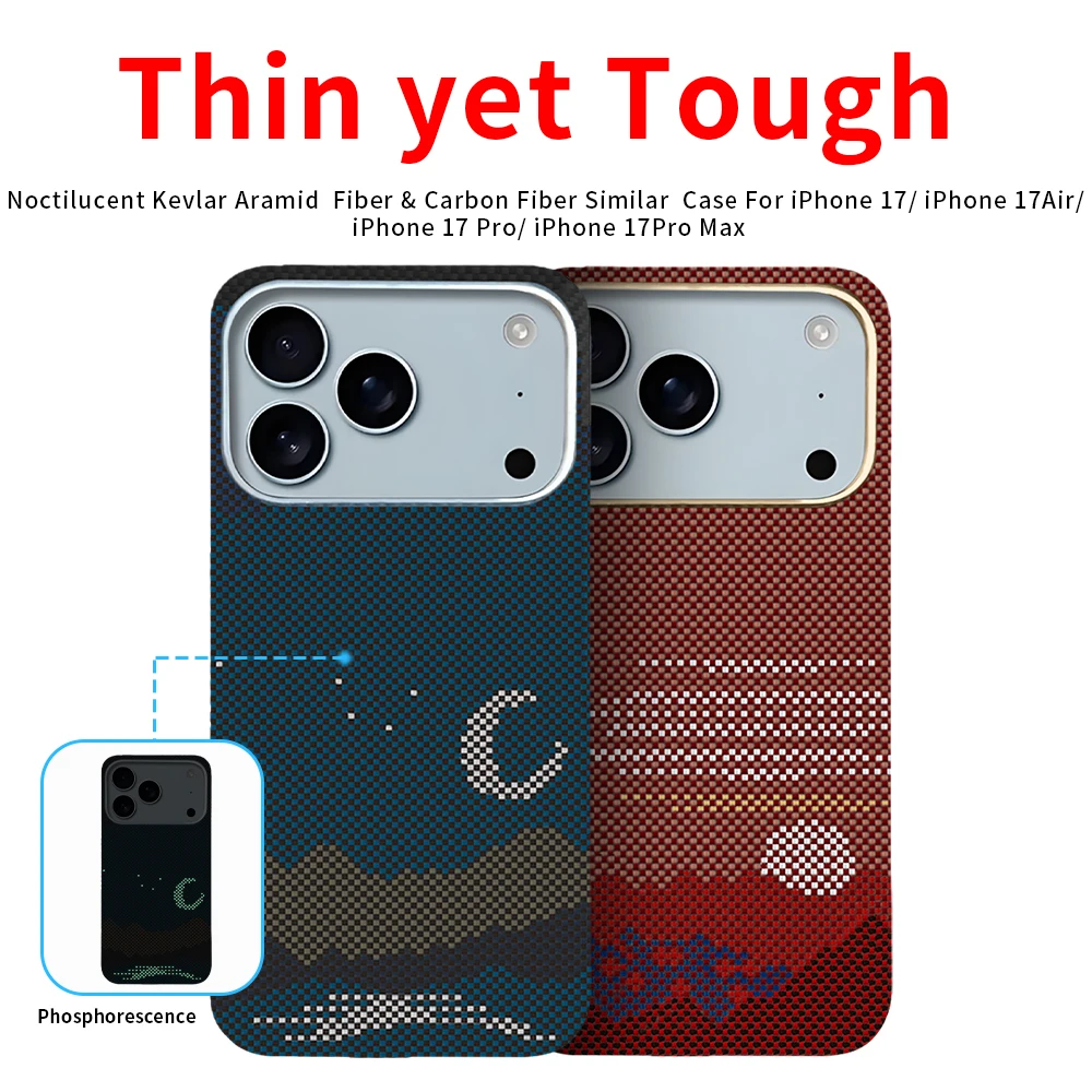 

For iPhone 17 pro max Noctilucent carbon case 600d kevlar aramid fiber magsafe fabric thin hard 17 Air cover magnetic Slimlight