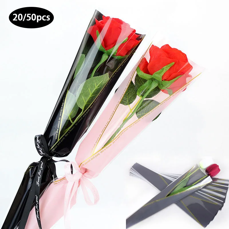 20/50pcs Lot Single Rose Flower Packaging Bag Gift Wrapping Paper Wedding Floral Package Supplies Valentine's Day Party Decor