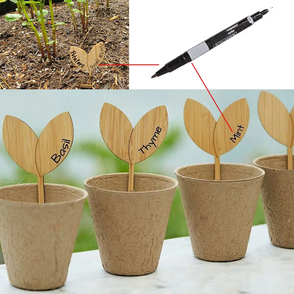 60pcs Wooden Garden Labels Eco-Friendly Plant Signage Card Tags for Seed Potted Herbs Flowers Vegetables Tools with a Marker Pen