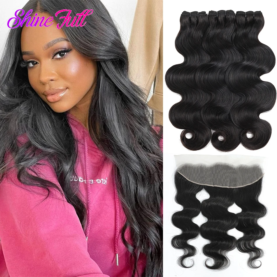 

12A Mongolian Body Wave Double Drawn Virgin hair 3 bundles with 13x4 Hd Lace Frontal Human hair extensions For Women