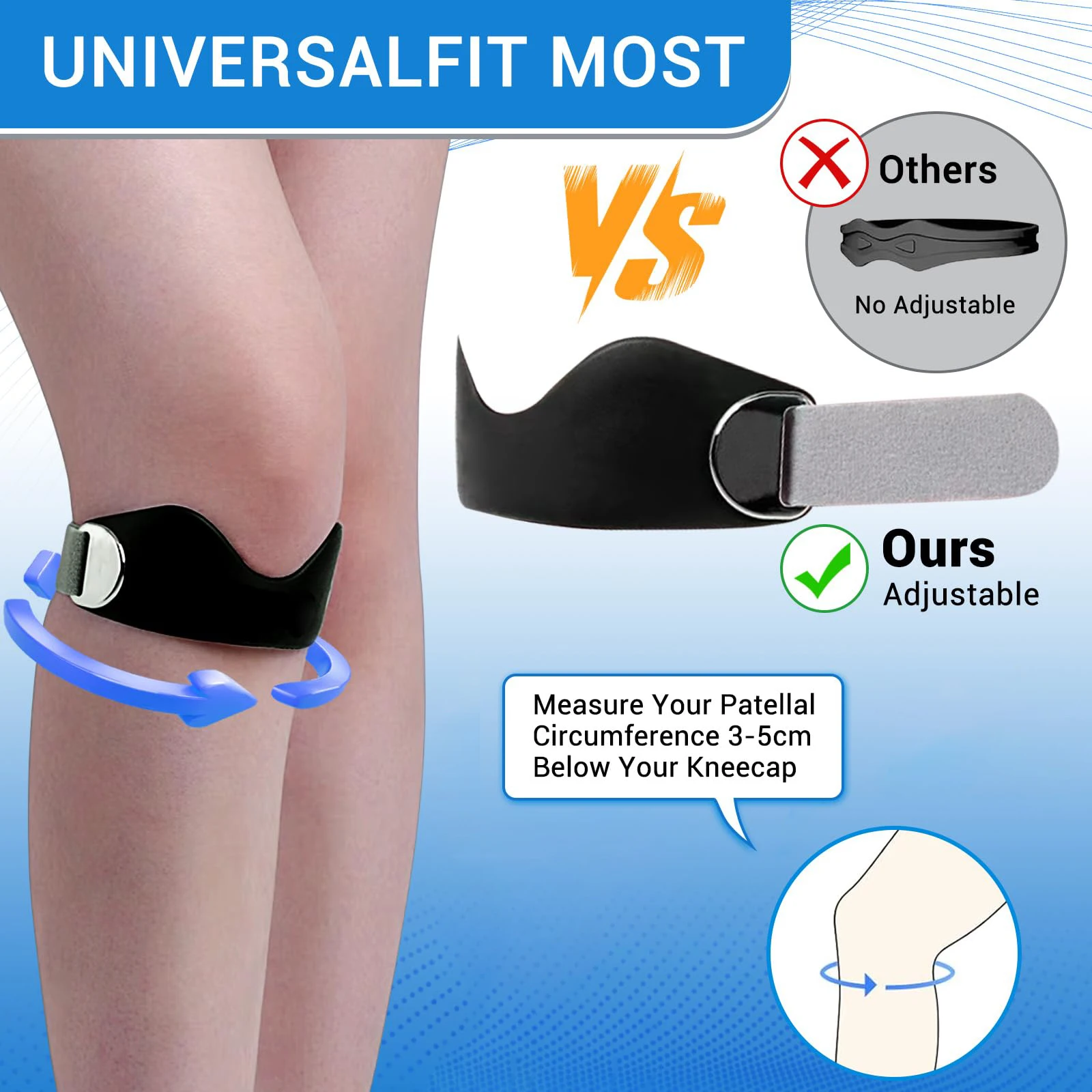 1 Stück Patellasees-Stützgurt – verstellbare Silikon-Kniestütze zur Schmerzlinderung – rutschfestes Patella-Band für das Knie von Pullovern – Detail 3