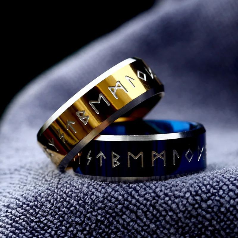 BEIER 2024 New Updated Design 316L Stainless Steel Viking Ring 8mm Bands Ring For Couple Viking Runes Amulet Fashion Jewelry