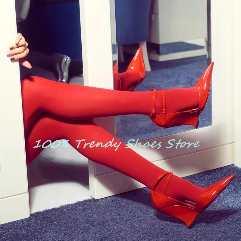 موضة غريبة كعب أسافين ماري جينس أحذية السيدات فستان ضحل أحذية مثير أشار تو عالية الكعب حزام مشبك النساء مضخات #2