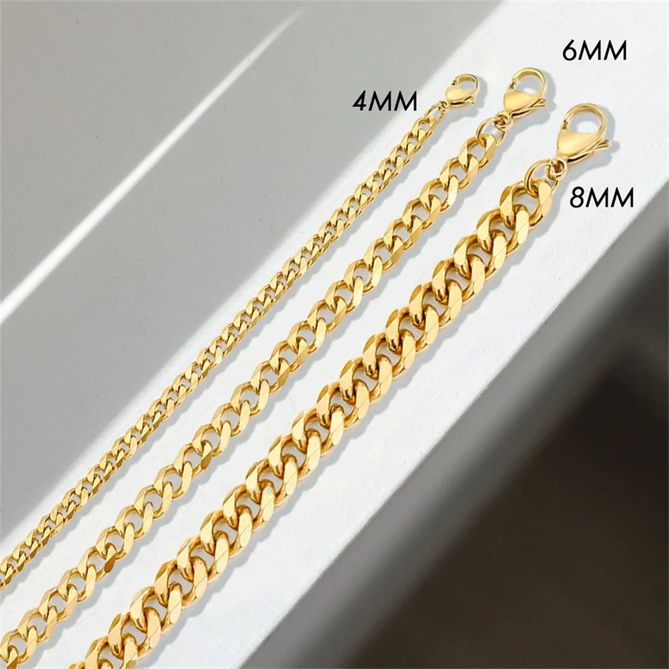 gold color Cuba chain charm bracelets for women Stainless steel link chain Lobster clasp snap button jewelry drop shipping