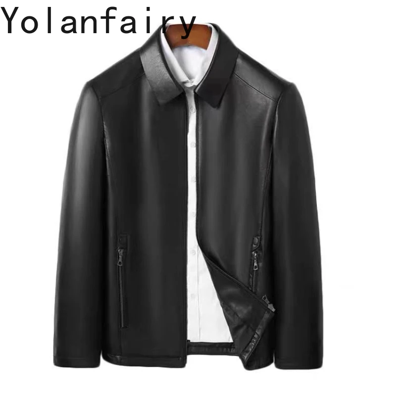 

YOLANFAIRY Sheepskin Mens Jacket Genuine Leather Coats Autumn New in Jackets Lapel Men's Clothing Casual Chamarras De Piel