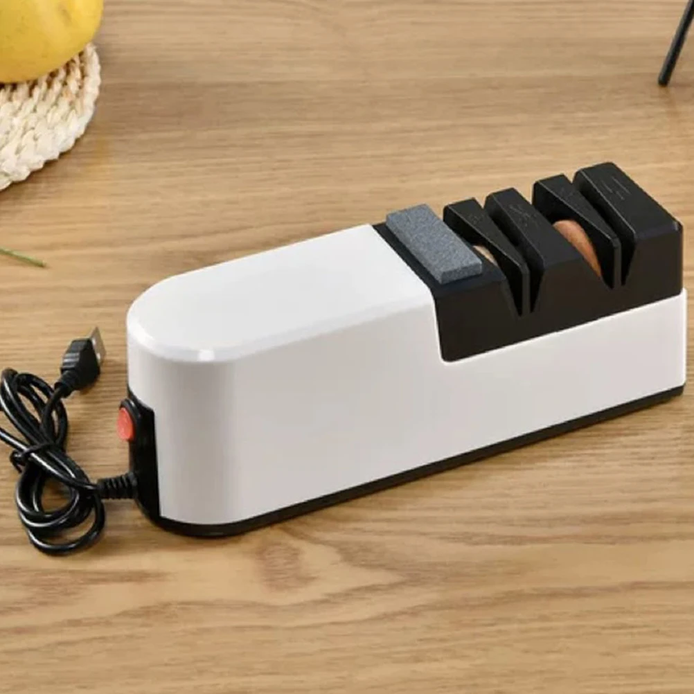 

Electric Scissor Professional Knife Sharpener White Copper Grinding Wheel Ergonomic Non-Slip Design Desktop Countertop for Daily