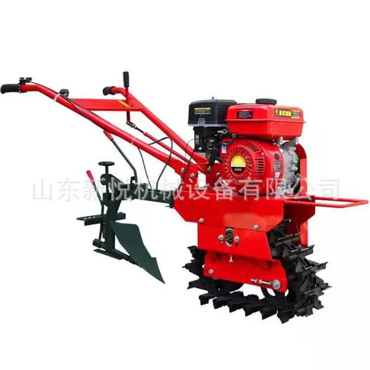 173 diesel hand-held trench ploughing machine, chain rail type weeding ploughing and hoeing machine, hand-held micro-tiller