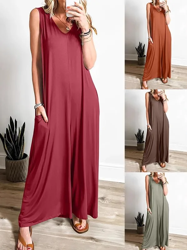 

Свободный комбинезон с v-образным вырезом, брюки Pure Color ket, прямые длинные брюки с высокой талией, женские цельные костюмы Street Sle