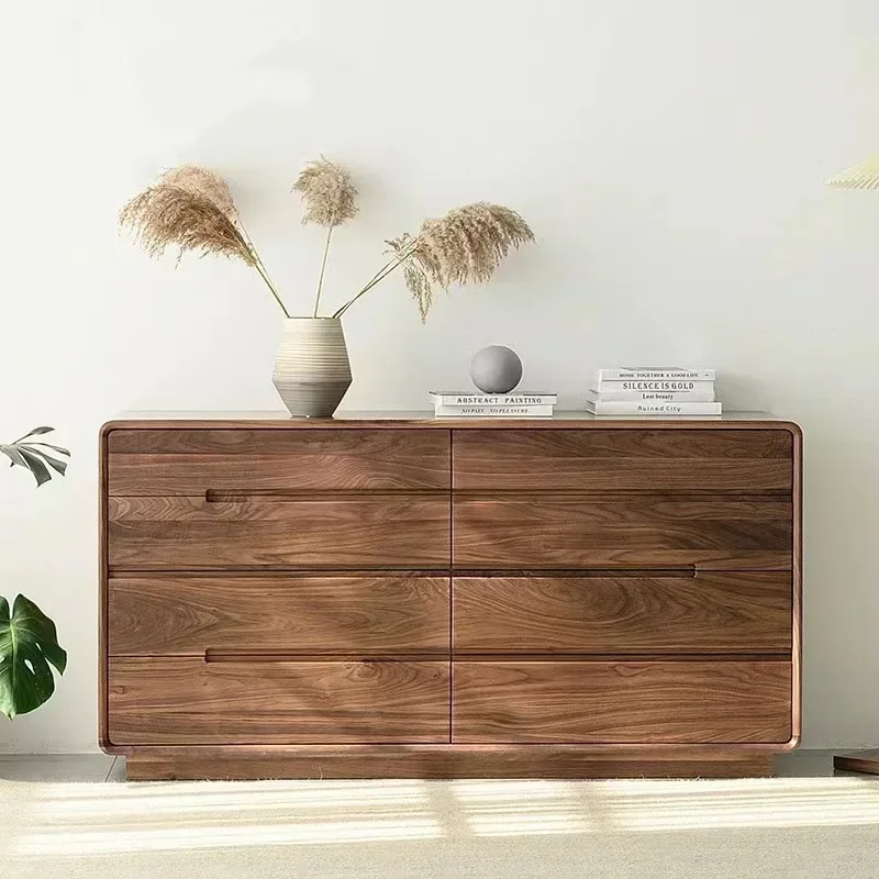 

Nordic modern simple pure solid wood eight-bucket cabinet North American black walnut locker