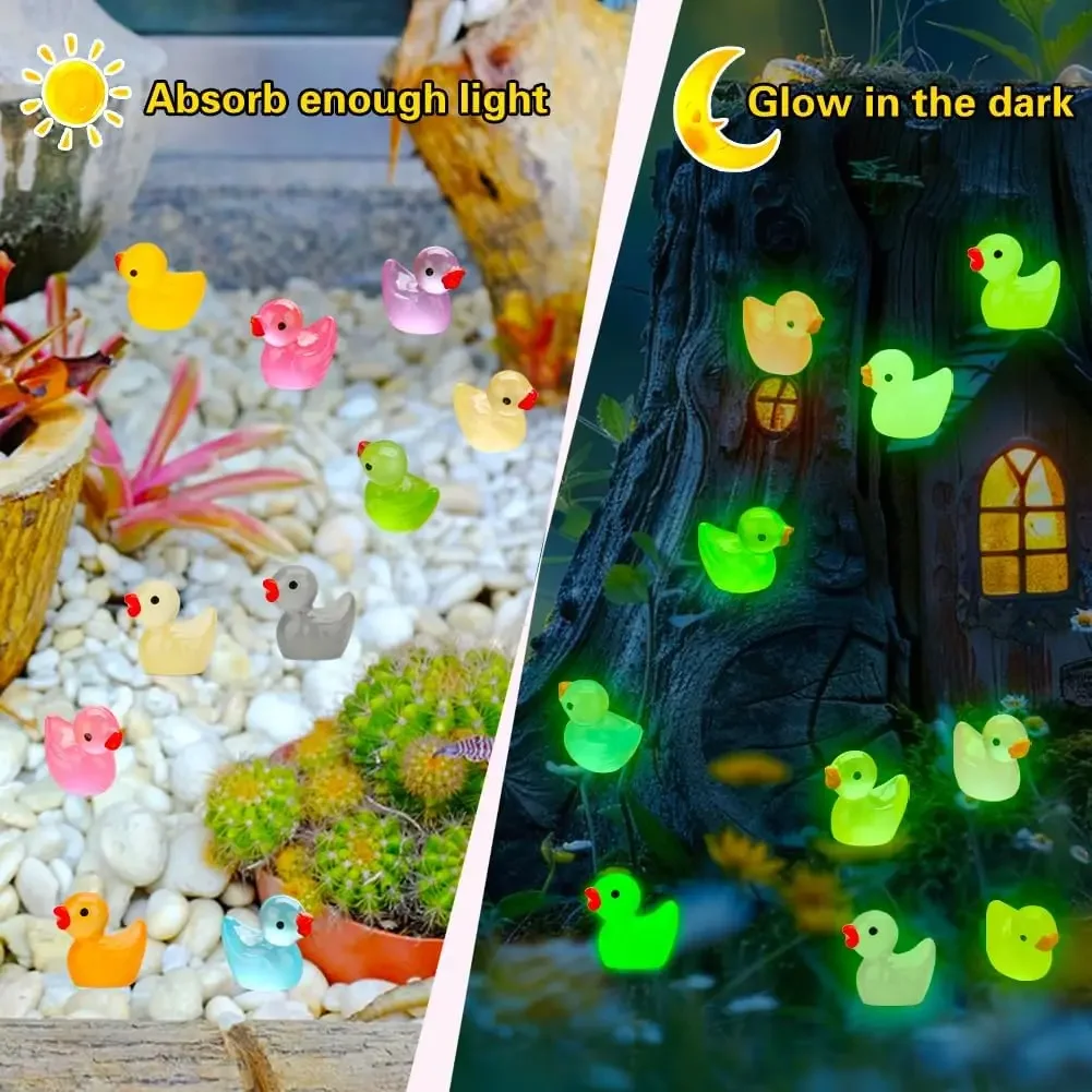 200/100/50Pcs Luminous Mini Ducks Moss Microlandscape Miniature Duck Figurines Fairy Garden Access Home Decor Glow in The Dark