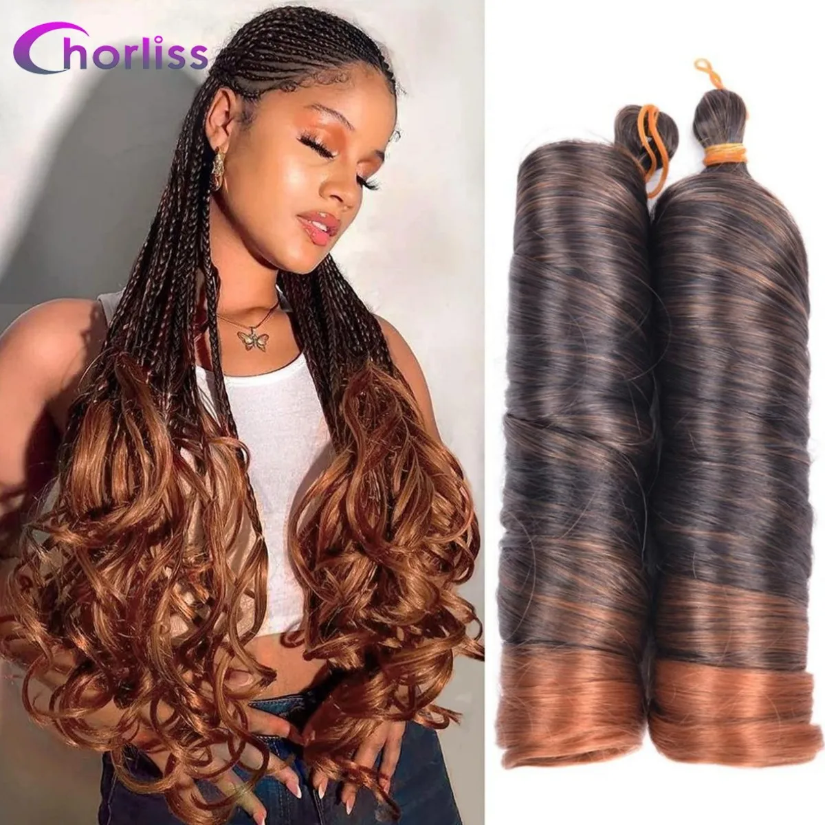 Spiral Curls Braiding Hair 24Inch Synthetic French Curls Crochet Braids Hair Extensions Pre Stretched Loose Wave Bouncy Hair