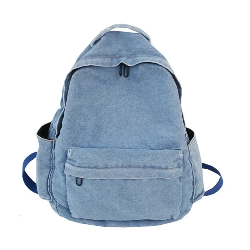 Teenager Casual Denim Fabric School Book Backpack Female Retro Classical Jeans High Street Laptop Soft Cloth Everyday Knapsack
