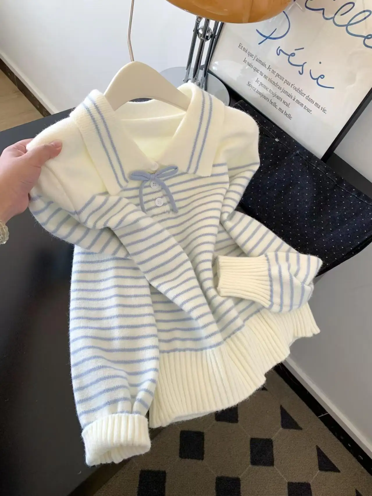 

Blue Soft Fluffy Ne Long Sve Knitted Sweater Women's Loose Lazy Color Blo Autumn Winter Top Knot Commut...