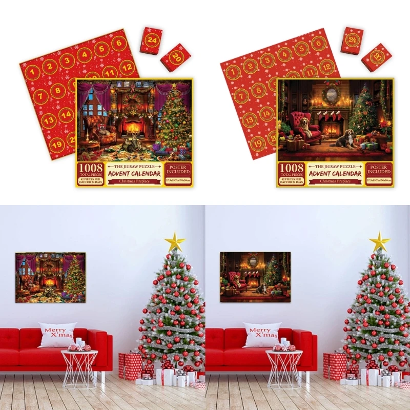 24 Days Christmas Countdown Calendar with 1008pcs Puzzles for Kids