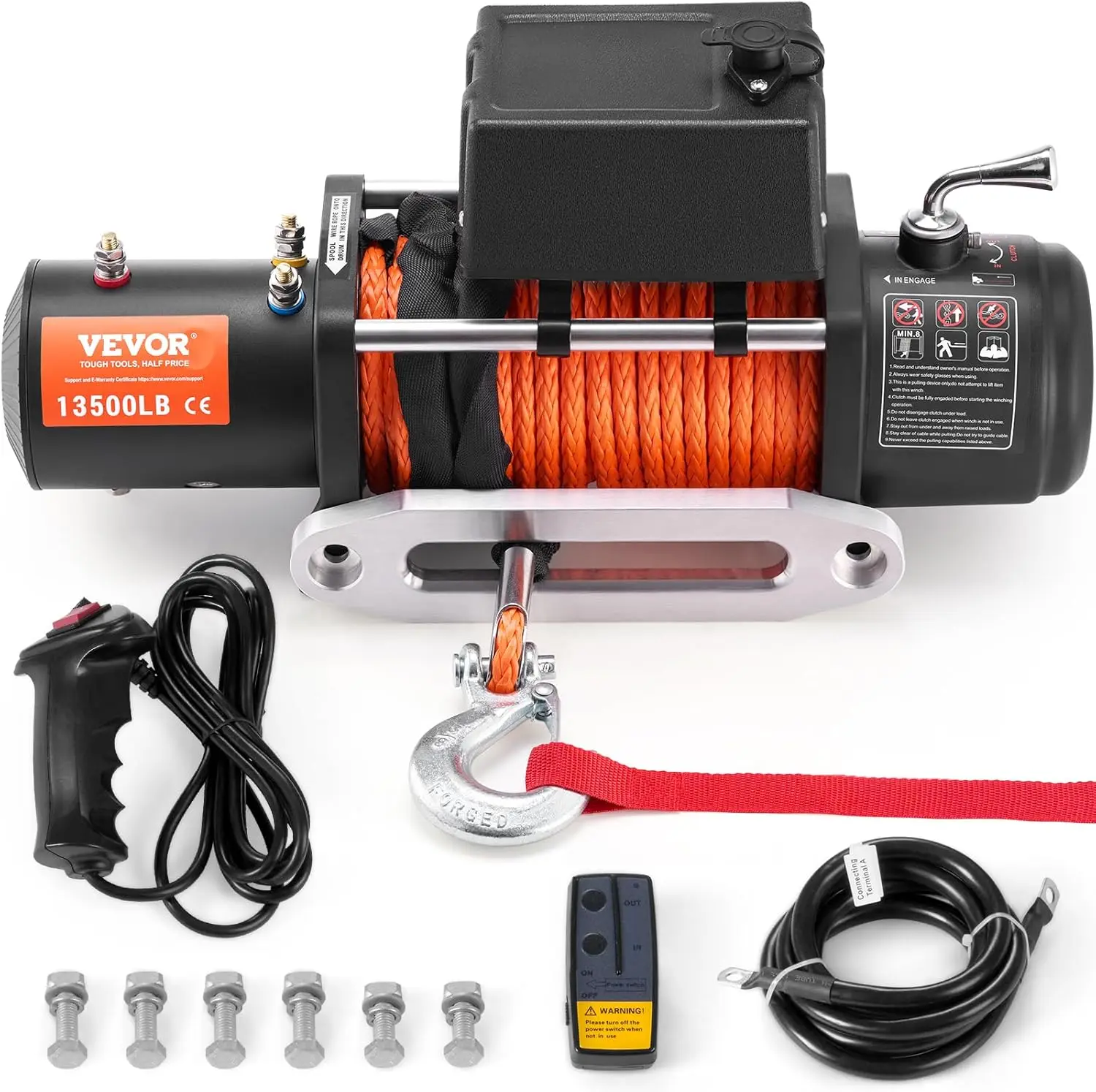 Listrik 13,500 Lb, truk Winch 12V DC 3/8 in X 80 Ft tali sintetis aluminium Fairlead nirkabel & berkabel Remote Control 13500 Lbs