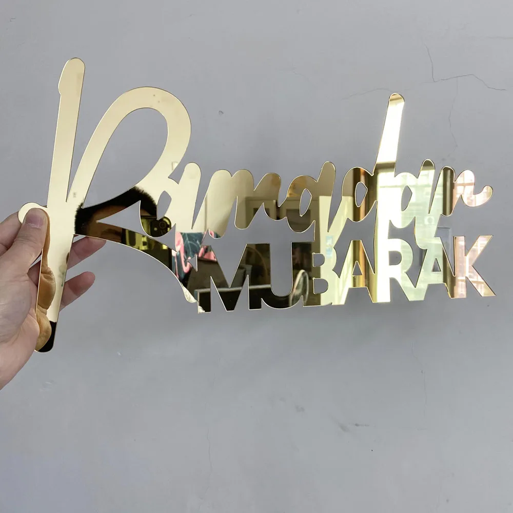 Ramadan Mubarak Sign Acrylic Mirror Gold Black Laser Cut Wall Letters Ramadan Kareem Custom Any Words Happy Eid Muslim Wall Art