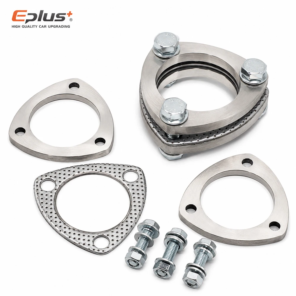 EPLUS Car Motorcycle Exhaust Pipe Muffler Flange Kit 3 Bolt 304 Stainless Steel Flange Pair High Temperature Exhaust Gasket