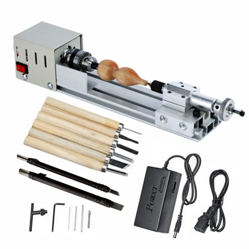 Upgraded Mini Lathe Beads Polisher Machine DIY CNC Machining for Table Woodworking DIY Tool Lathe Standard Set DC 12V-24V 96W