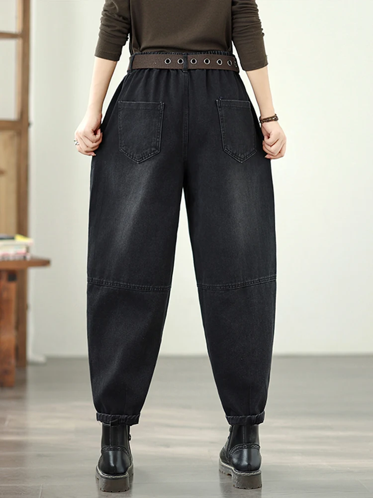 

NYFS 2025 винтажные женские джинсы, свободные джинсовые брюки больших размеров, осень-зима, штаны-шаровары с трехмерными карманами, пояс для отправки