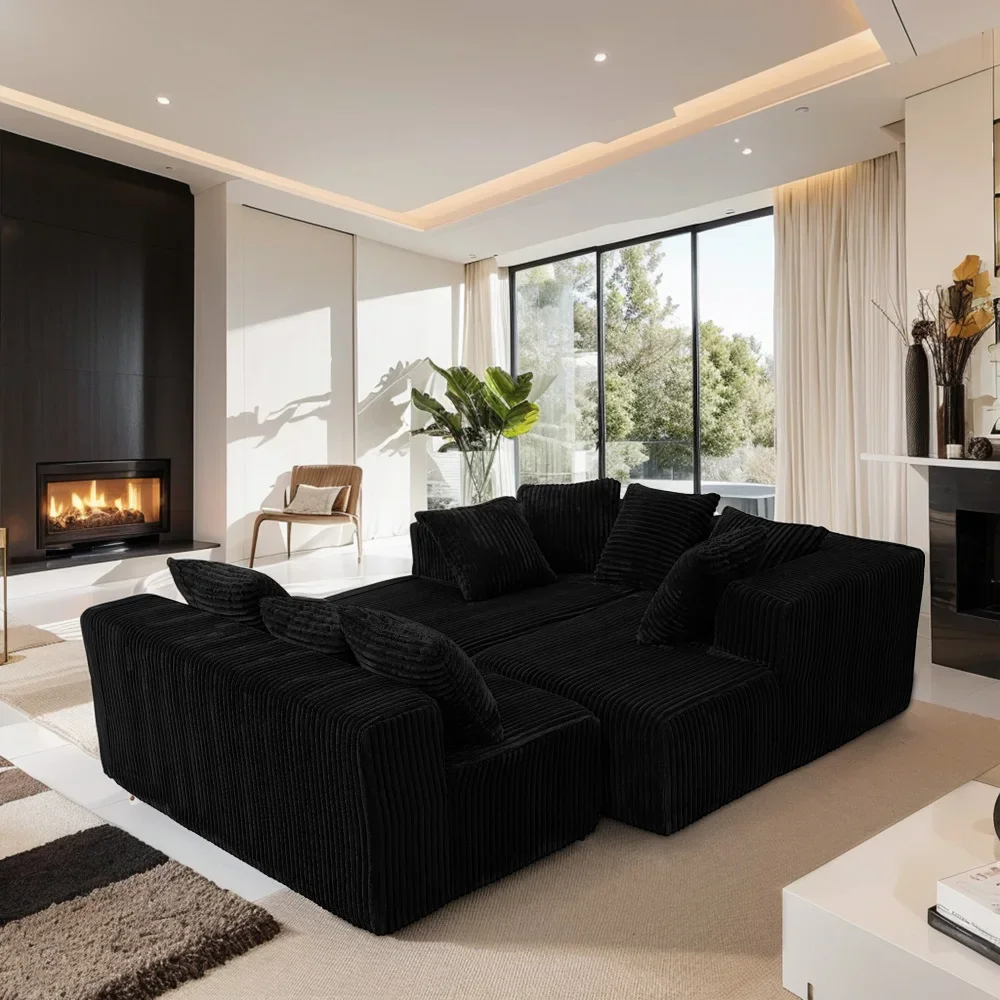 أريكة مقطعية على شكل حرف U مقاس 130 بوصة، صالة تشيس ذات 4 مقاعد مع تصميم قابل للعكس، غرفة معيشة، تخطيط قابل للتكوين بحرية.