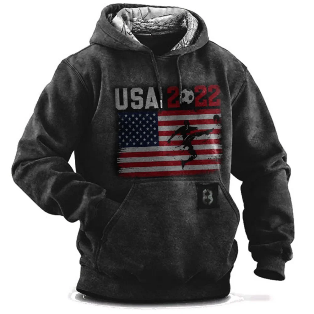 2023 New Harajuku Hoodie Men's Hooded Sweatshirt 3D Printed Letter US Flag Jersey Spring Autumn Oversized Casual Streetwear Tops