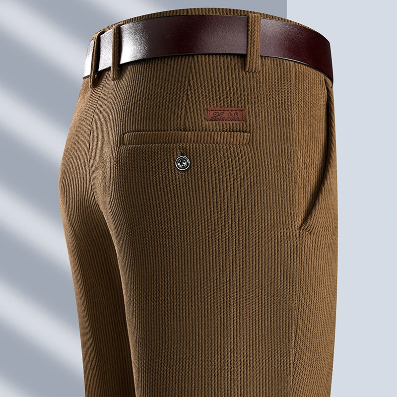 

New Mens Corduroy Pants Classic Business Casual Pants Straight Leg Regular Fit Dress Pants Commuting Suit Pants