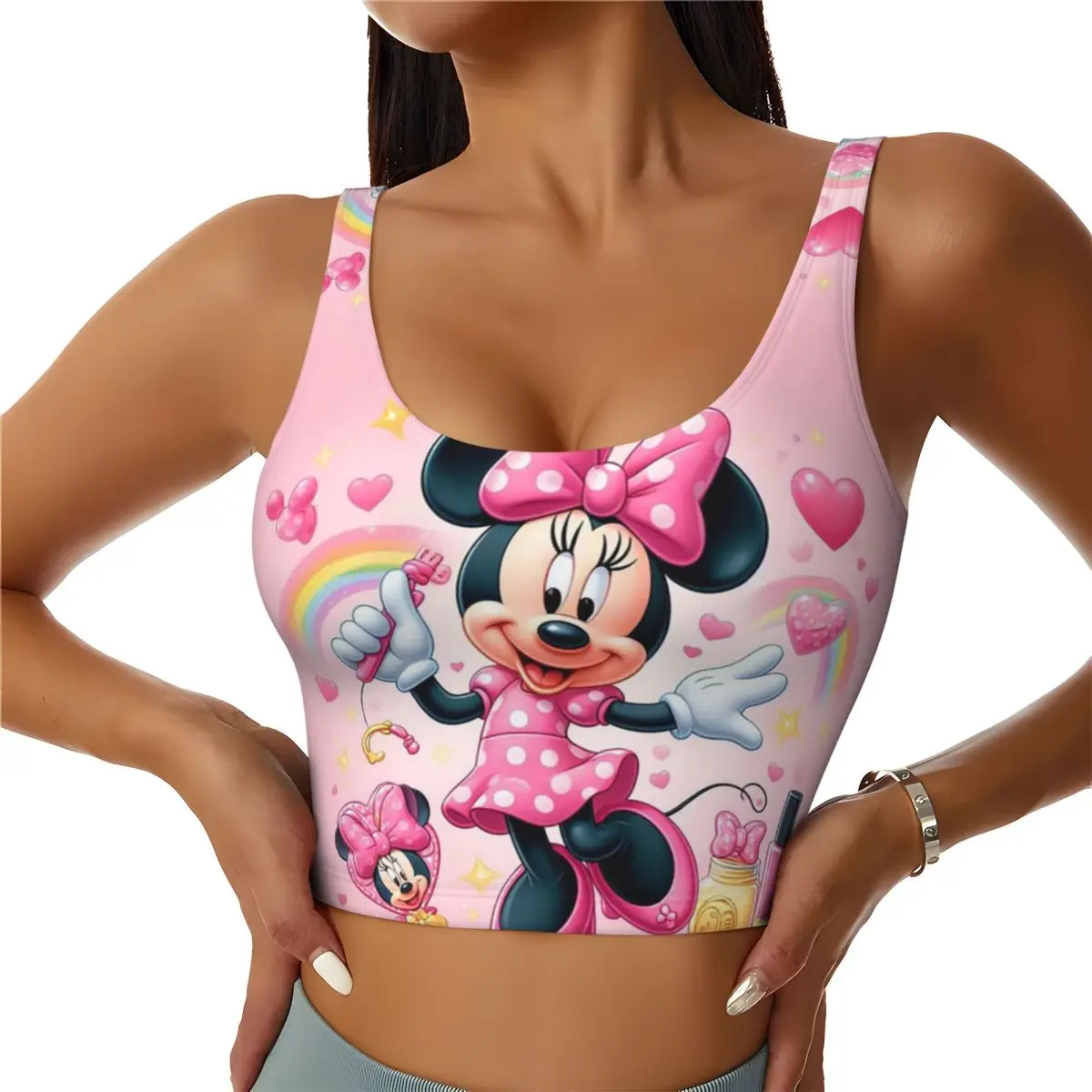 

Пользовательские мультфильмы Минни анимированные укороченные топы для тренировок женские спортивные бюстгальтеры для йоги