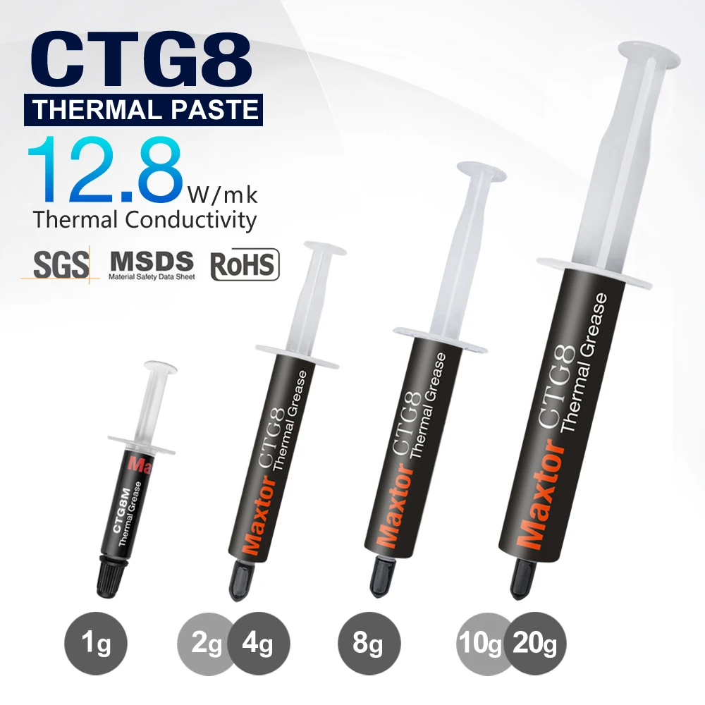 12.8W/M-k Maxtor CTG8 Thermal Silicone Grease for CPU GPU Cmputer Radiator AMD Intel Processor 2g/4g/8g/10g/20g Thermal Paste