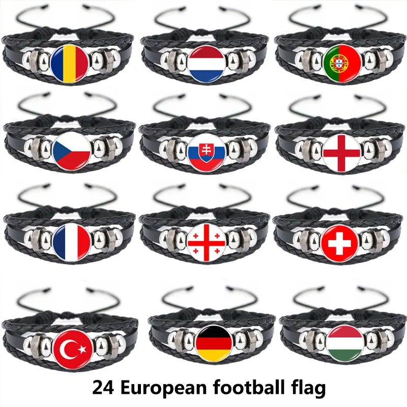 24 Style European Football Flag Bracelet Men Germany Italy Serbia France Romania Belgium Czech Portugal Grugi Leather Bangles