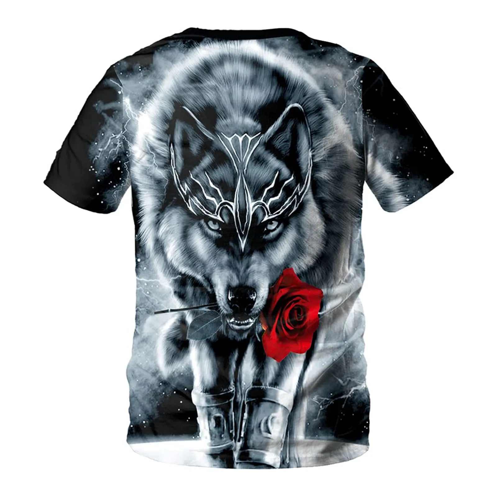 MSIEESO Fashion Mens T-shirts Wolf Rose Pattern 3D Printed Short Sleeve Shirts Summer Casual Hip Hop Tops Dropshipping