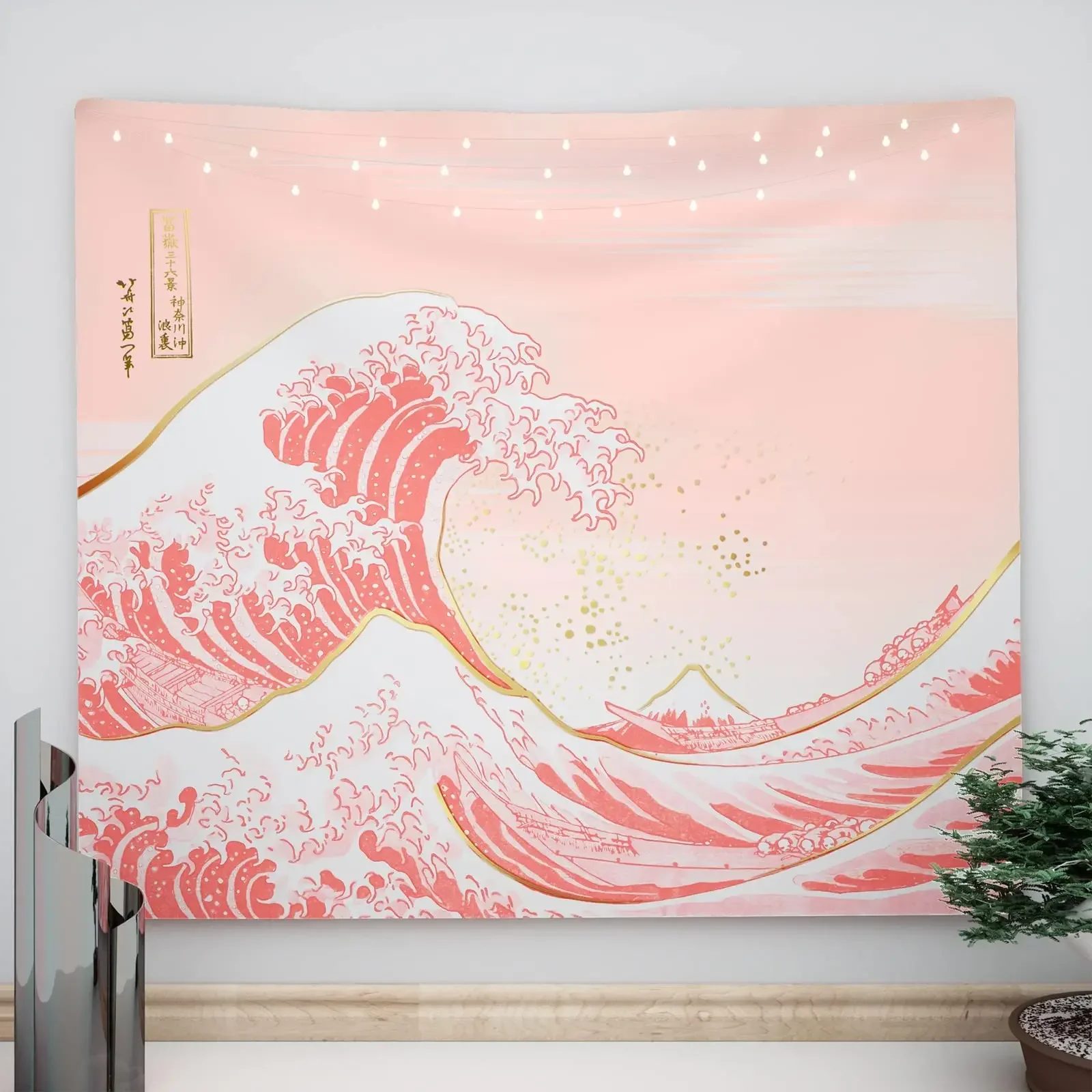 Great Sea Wave Tapestry Asian Anime Mount Red Sun Cherry Blossom Tapestry Home Living Room Bedroom Wall Modern Art Tapestries