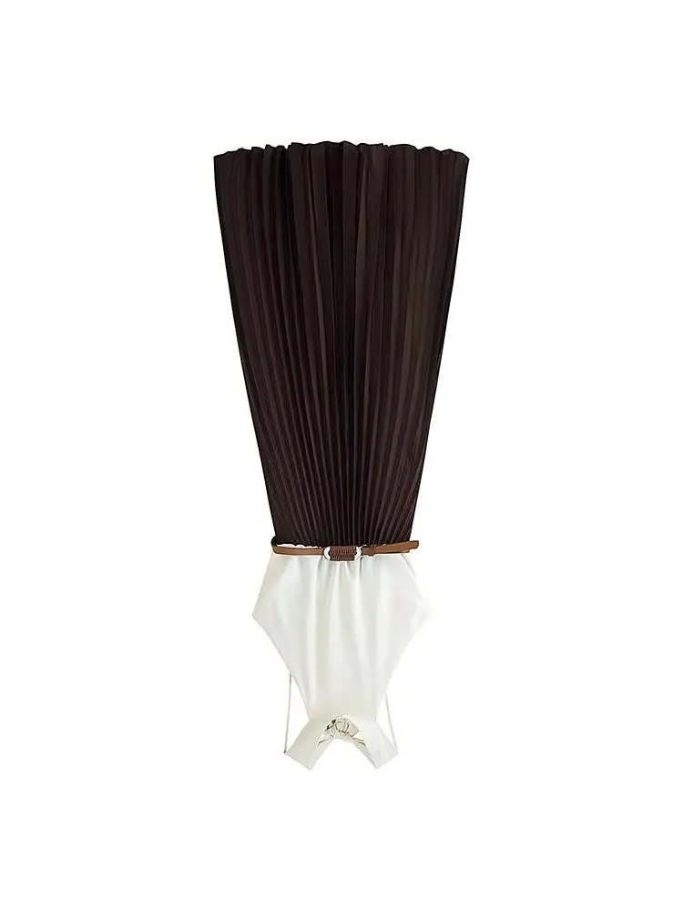 فستان HH ذو طيات صغيرة للنساء لربيع وصيف جديد بخصر عالٍ وحاشية على شكل حرف A فستان أنيق أنيق للمكتب إلى الأمام