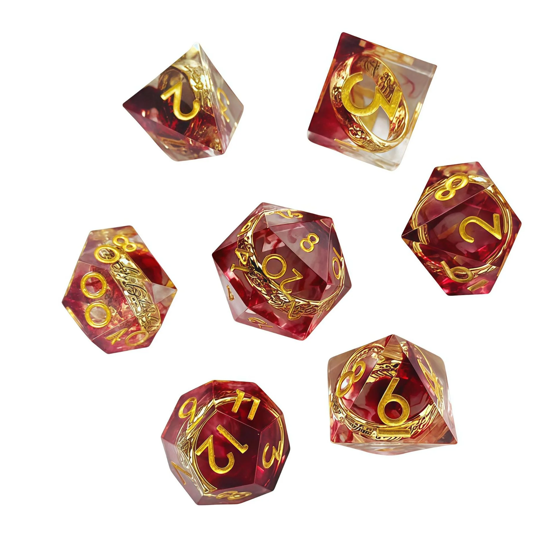Ring Resin DND Dice Set 7Pcs Polyhedral Dice for Dungeons & Dragons Tabletop RPG Games