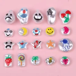 Ins Wind Imitation Pearl Earrings, Hand-painted Face, Acrylic Straight, Perforated Beads, DIY Handmade Jewelry