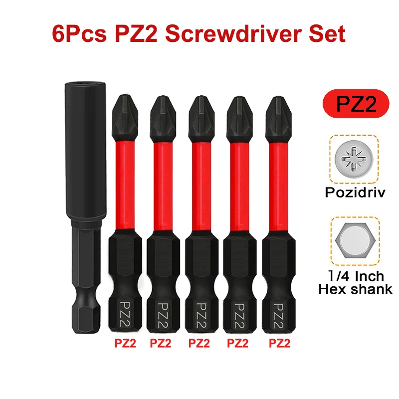 

Pozidriv Screwdriver Bit with Bit Holder 50mm PZ1 PZ2 PZ3 Impact Bits 1/4 Inch Hex Shank Magnetic Screwdriver Set for Power Tool