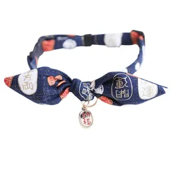 Collar de gato con pajarita impresa de estilo japonés, Collar de oreja de perro, conejo, Collar de campana, joyería ajustable, regalo de cumpleaños, accesorios para gatitos