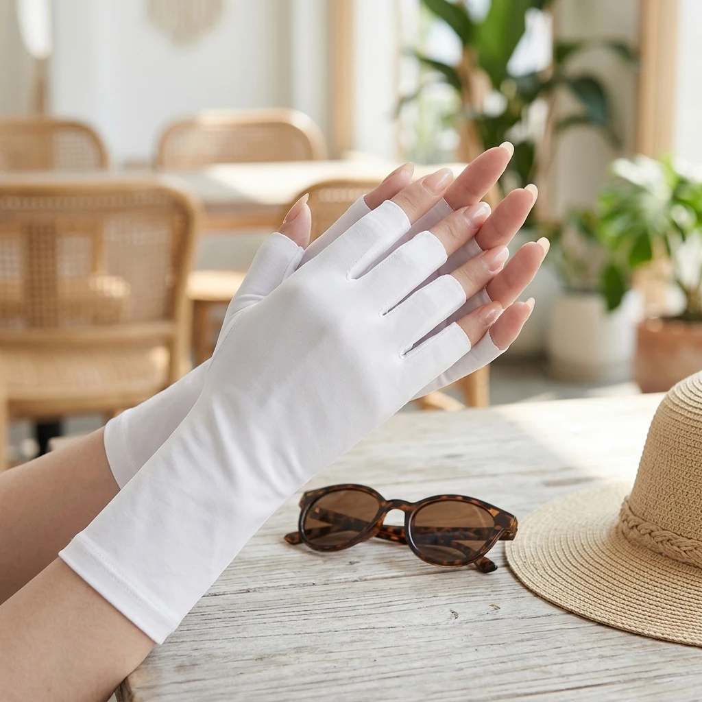 UV Protection Sunscreen Gloves Breathable for Driving Women's Ice Silk Half Finger UV Protect Summer Outdoor Accessories