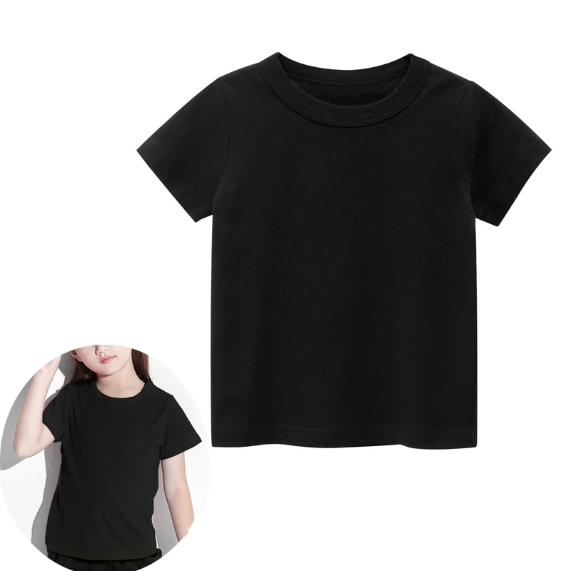 Summer Thin Kids Plain T Shirt Tops Child Boys Girls Short Sleeve Solid Color Cotton Clothes White Black Children Tees 1-8 Years