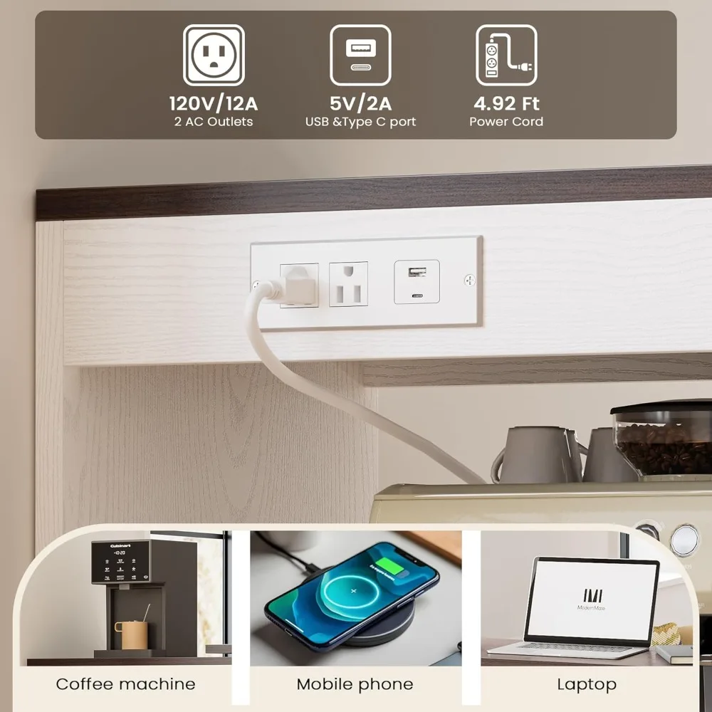 Bar Counter with Storage Function, 360° Rotation, and Power Outlet.