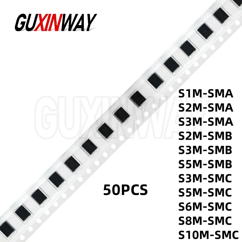 50PCS S1M S2M S3M S3G S5M S6M S8M S10M Sma Smb Smc 1A 2A 3A 1000V 1KV 400V DO-214AC DO-214AA DO-214AB Diodi Raddrizzatori Smd