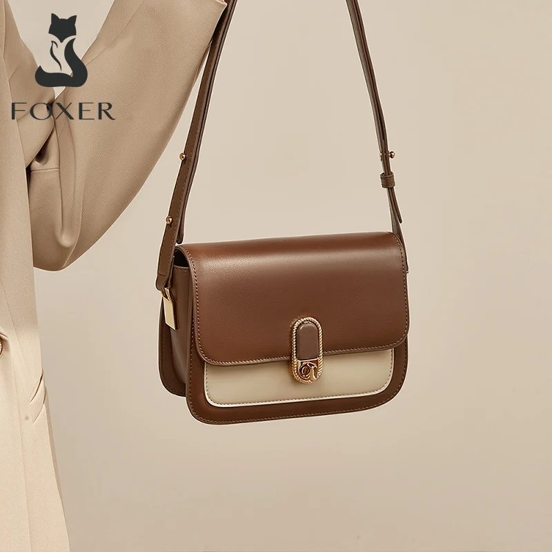 FOXER Summer Women Small Crossbody Bag Lady New Design Split Leather Messenger Bag Female Retro Fashion Flap Shoulder Armpit Bag