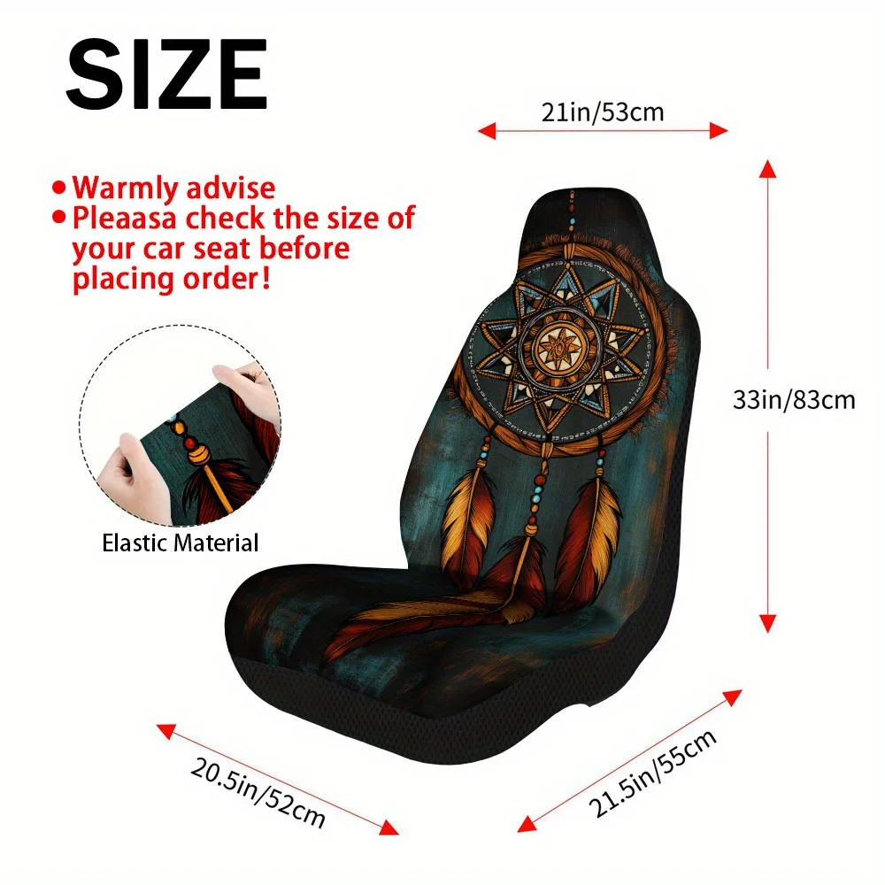 2pcs Dreamcatcher With Fiery Feathers Themed Car Seat Covers Set – Universal Fit, High-Quality Durable Full Set For Front Seats,